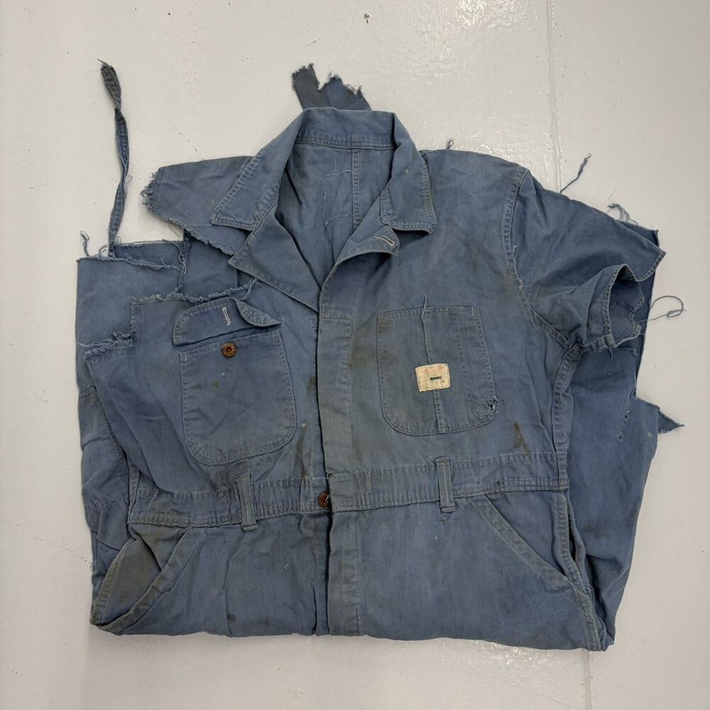Vintage 40s Blue HBT Distressed Twill Workwear Coveralls